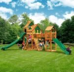Gorilla Playsets Mountaineer Treehouse Wooden Swing Set with Tube Slide, Rope Ladder, and Sandbox - Image 2