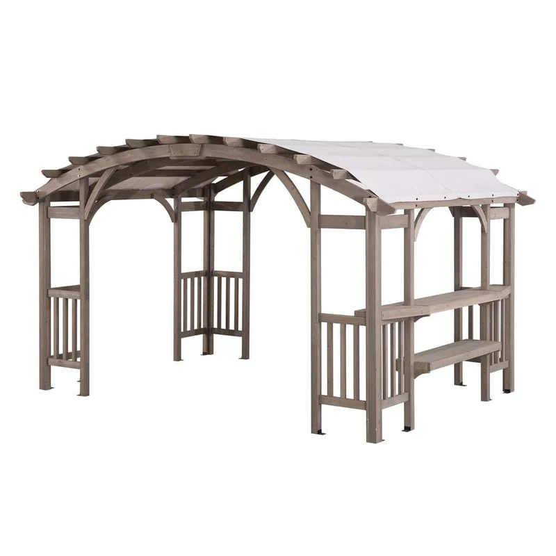 veb-product-115-image-1.webp Sunjoy Bellucci 10 x 14 ft. Light Grey Outdoor Cedar Wood Framed Arched Pergola - Image 1