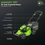 Greenworks 80V 21″ Cordless Battery Brushless Self-Propelled Mower 3pc Combo Kit - Image 2