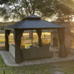 PURPLE LEAF 10X14 Patio Gazebo for Backyard Grey Hardtop Galvanized Steel Roof Awning with Upgrade Curtain - Image 10