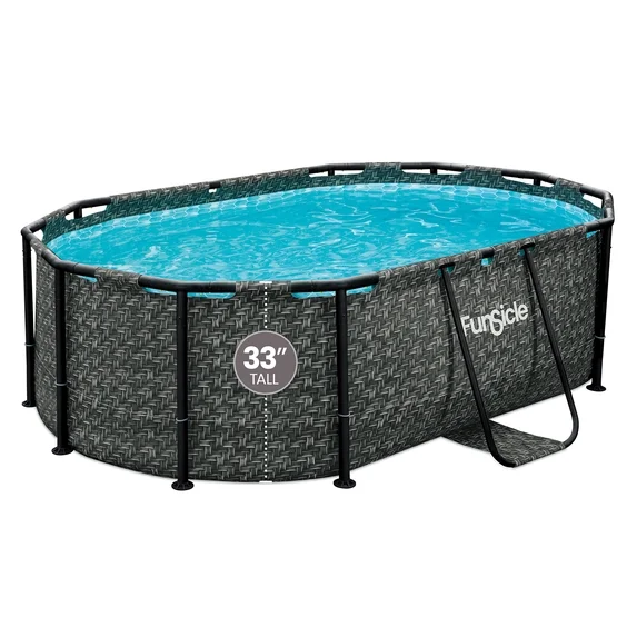 veb-product-227-image-1.webp Funsicle 9’10” Oasis Designer Above Ground Pool with Pump, Oval Frame, Dark Herringbone - Image 1