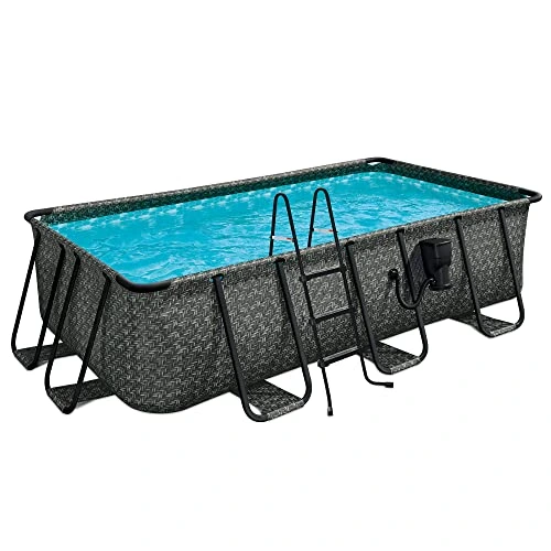 veb-product-251-image-1.webp Funsicle Oasis Designer Rectangular Above Ground Pool Set Dark Herringbone Gray - Image 1