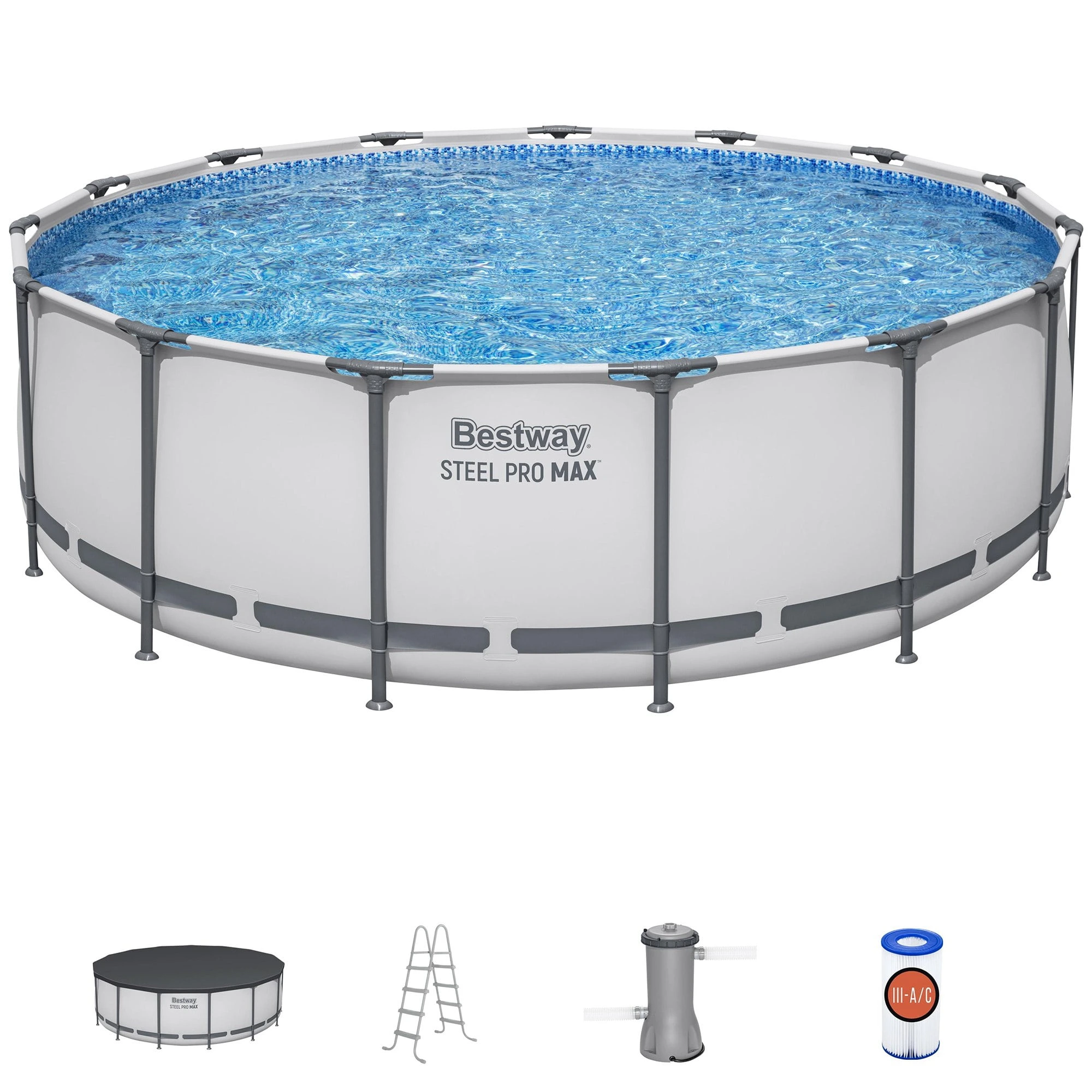 veb-product-253-image-1.webp Bestway Steel Pro MAX 15′ x 48″ Prismatic Stone Pool Set| Durable Construction, Easy Assembly, and All-Inclusive Accessories – above ground pool set with filter pump, ladder, and pool cover - Image 1