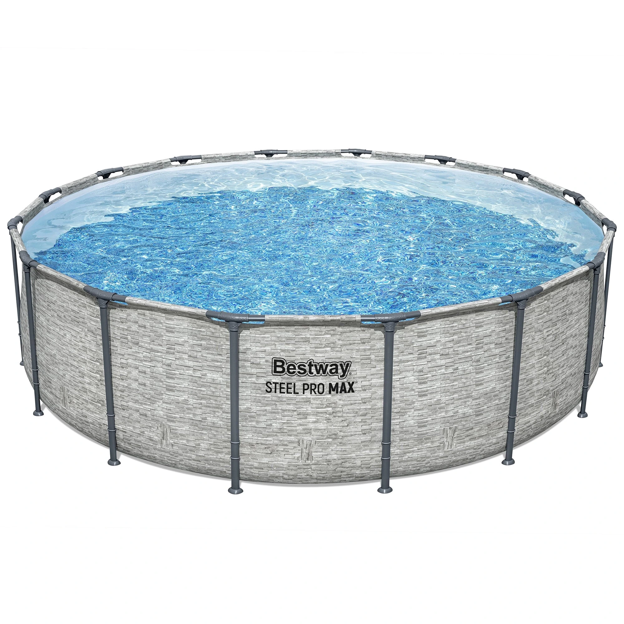 veb-product-260-image-1.webp Bestway: Steel Pro MAX – 16′ x 48″, Grey -Round Above Ground Swimming Pool Set, ClickConnect Frame, Tritech, Filter Pump-Ladder-Cover, 5145 Gal Water - Image 1