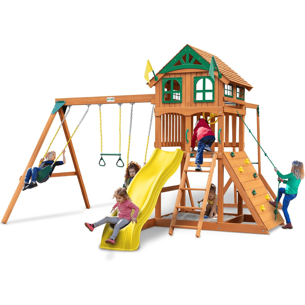veb-product-35-image-1.png Outing III Wooden Outdoor Playground with Wood Roof, Monkey Bars, Slide, Swings set, and Backyard Playset Accessories - Image 1