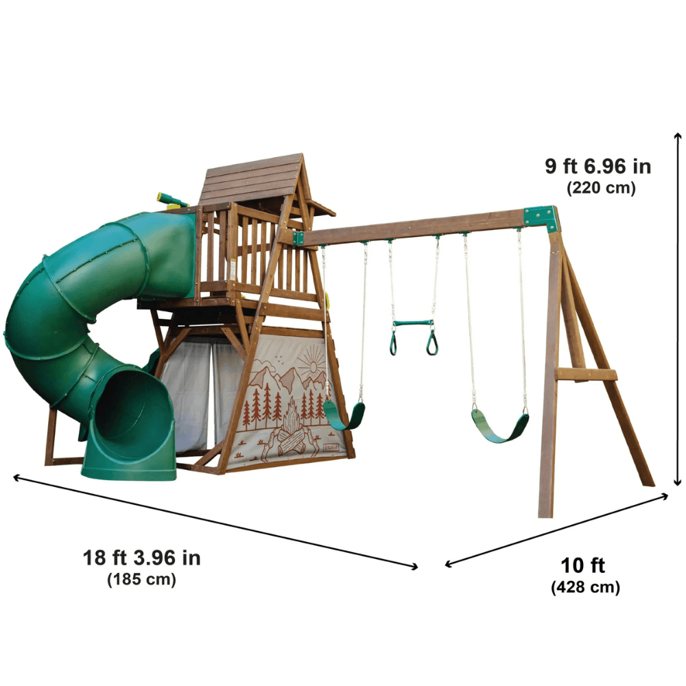 veb-product-36-image-1.png Ranger Retreat Wooden Swing Set/Playset with Tent, Tube Slide and 3-Swings - Image 1