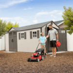 Lifetime 8′ x 17.5′ Outdoor Storage Shed Dual Entry, Tan - Image 9